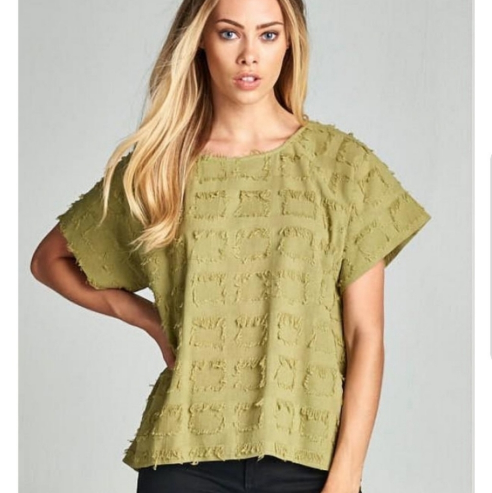 Olive Green Textured Boxy Women's Top